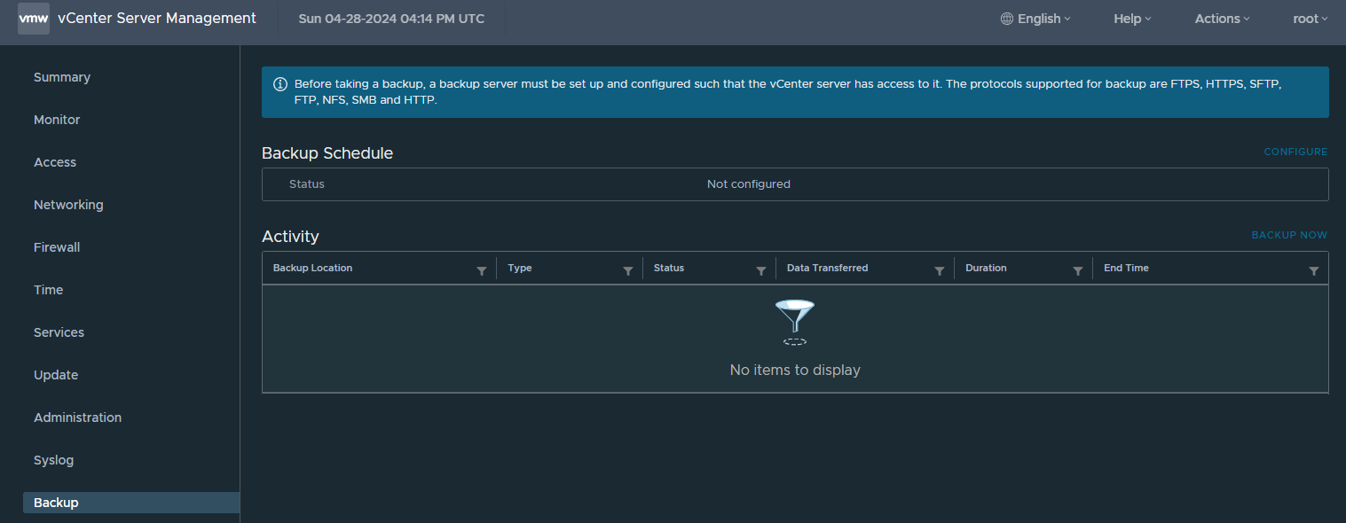 VCSA configuration backup