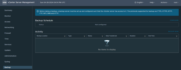 VCSA configuration backup